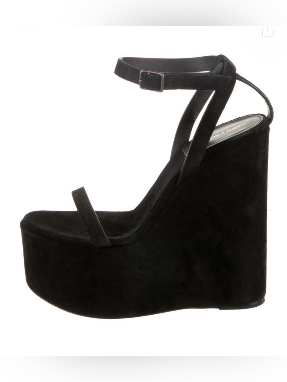Saint Laurent Black Suede Platform Wedge Sandals with Ankle Strap Sz.36